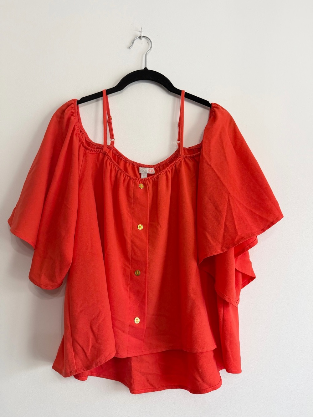 GB Orange Off-Shoulder Button Peasant Boho Top